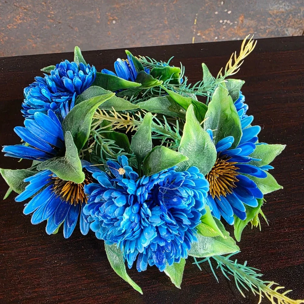 Vintage Plastic Floral Pillar Candle Ring Wreath 7